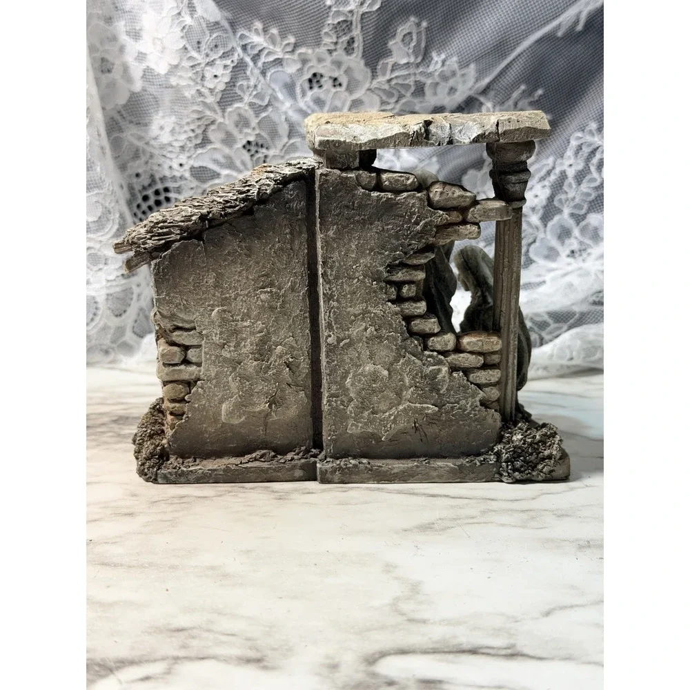 Ceramic Nativity Scene Mary Joseph Baby Jesus Cow 6